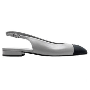 Chanel 24A Gray Leather Black CC Logo Coco Slingback Pointed Toe Ballet Flat 36c